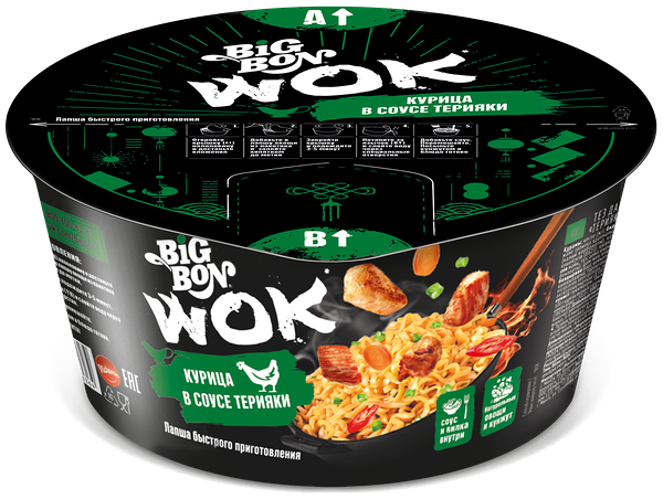 Лапша Big Bon Wok с курицей и соусом терияки, 85г