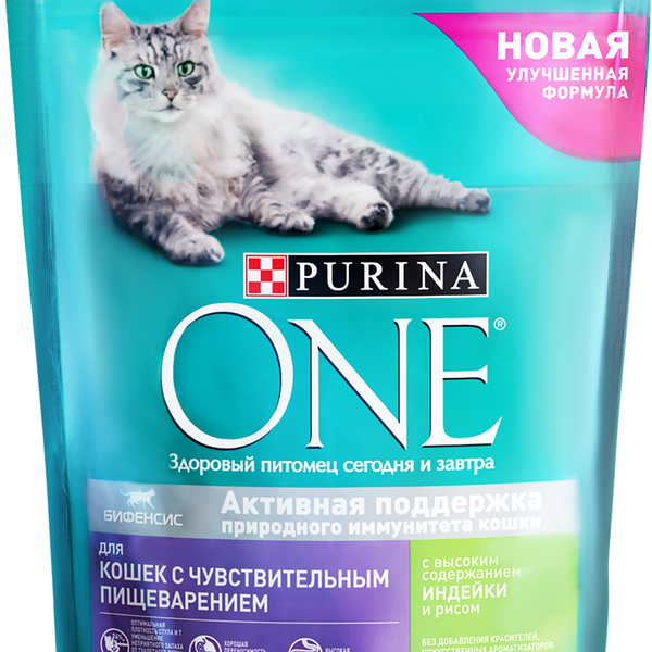 Корм сухой для взрослых кошек с чувствительным пищеварением с индейкой и рисом ТМ Purina One (Пурина Ван)