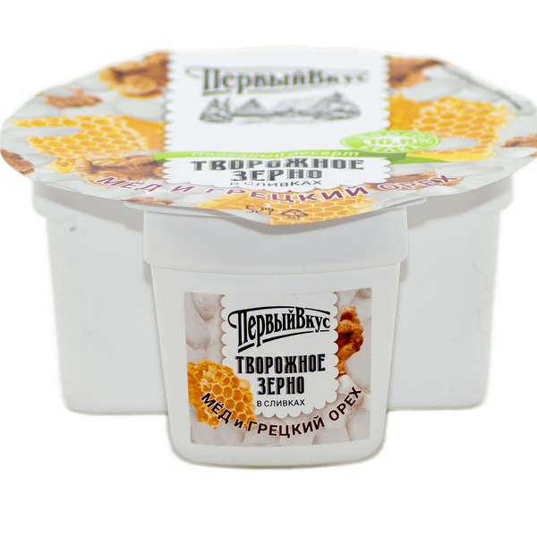 Творог зерненый Первый Вкус в сливках мед-орех бзмж