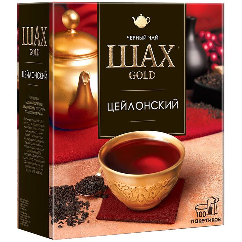 

Чай чёрный Шах Gold Цейлонский в пакетиках 100 шт., 200 г