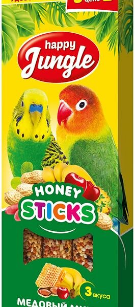 Лакомство для птиц Happy Jungle Палочки микс 3 вкуса 3шт.