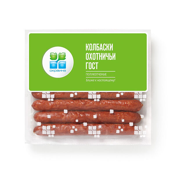 Колбаски Окраина Охотничьи полукопчёные