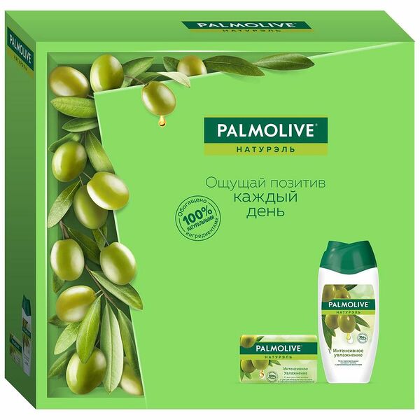 Подарочный набор Palmolive Натурэль Интенсивное Увлажнение Гель для душа Олива, 250мл + Твёрдое мыло Олива, 90г