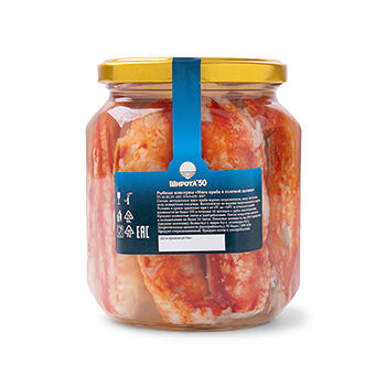 Мясо краба Широта 50 в солевой заливке 580г, Россия