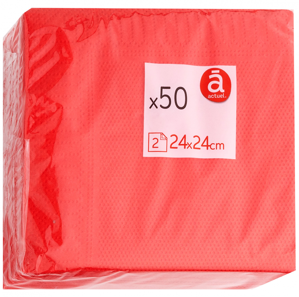 Салфетки бумажные Actuel 2-слойные красные, 50 шт