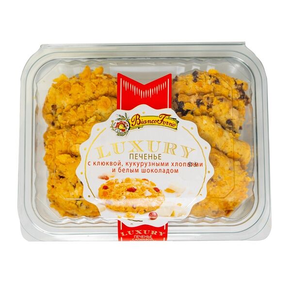 Печенье с клюквой, кукурузными хлопьями и белым шоколадом Biancoforno