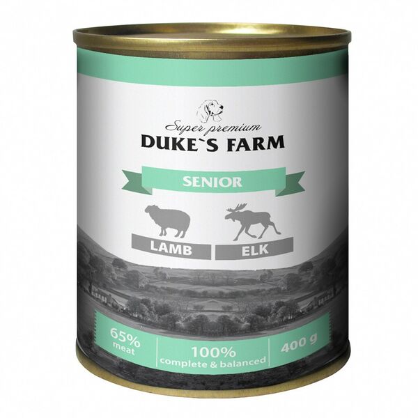 Корм для собак DUKE'S FARM для пожилых, паштет из ягненка с лосем банка 400г