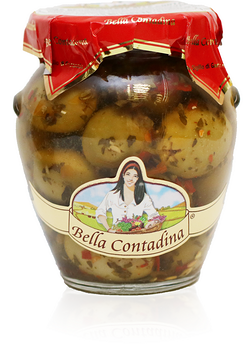 Большие зеленые оливки  со специями  без косточки Bella Contadina  314 мл
