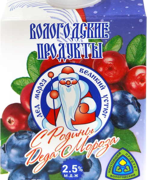 Йогурт питьевой МЗ УСТЮГМОЛОКО С Родины Деда Мороза Черника, брусника 2,5%, без змж