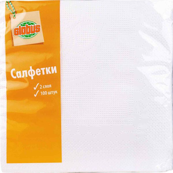 Салфетки бумажные Глобус с тиснением 24х24 см 2 слоя, 100 шт.