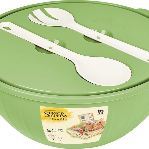 Набор салатников Sugar&Spice Vanilla 4х0,6л+ 5л с приборами фисташка