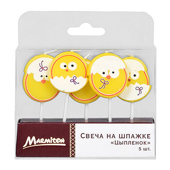 Свеча на шпажке «Цыплёнок», Marmiton, 5 шт. 3.5*3 см, Китай