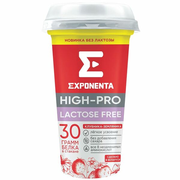 Напиток кисломолочный безлактозный Exponenta High-Pro клубника-земляника обезжиренный 250 мл