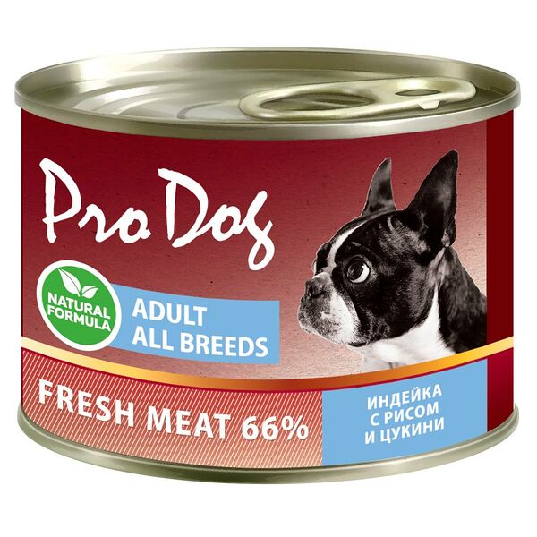 Корм для собак PRO DOG индейка, рис, цукини банка