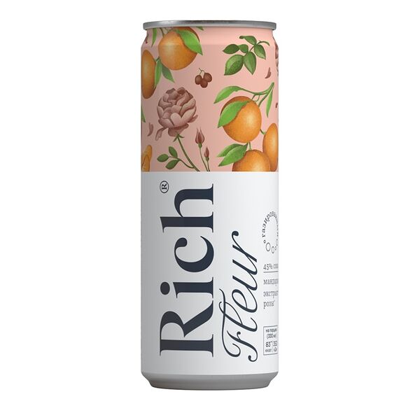 Напиток сокосодержащий Rich Fleur из винограда и лимона с ароматом розы газированный, 330мл
