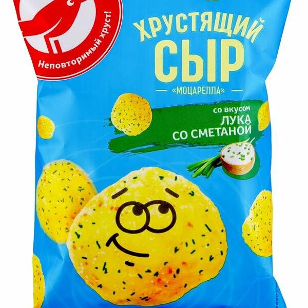 Сыр хрустящий Ашан Красная Птица со вкусом сметаны и лука