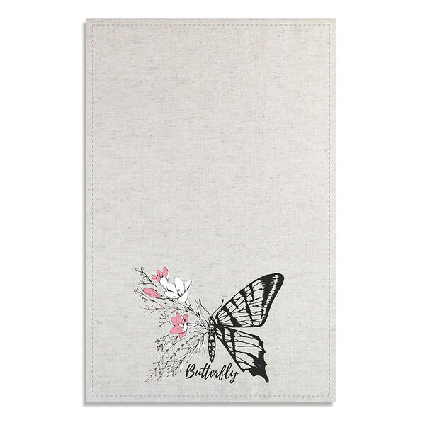 Полотенце кухонное Бабочка, размер: 39х60см, гладкотканое, плотность 160 г/м2, шелкография, 50% хлопок, 50% лён