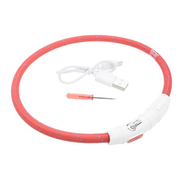 Ошейник для собак средних пород светящийся круглый красный 45 см