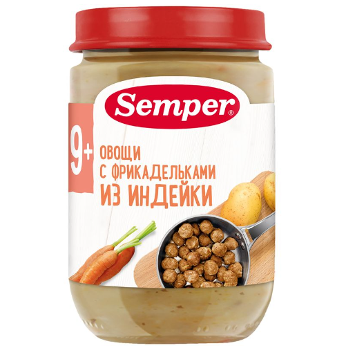 

Пюре Semper Овощи с фрикадельками из индейки с 9 месяцев 190 г