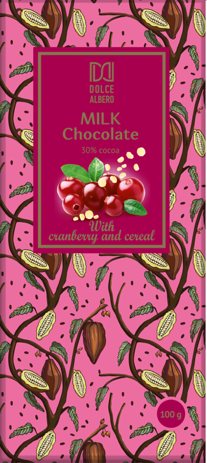 

Шоколад молочный DOLCE ALBERO с клюквой и злаками, 100 г