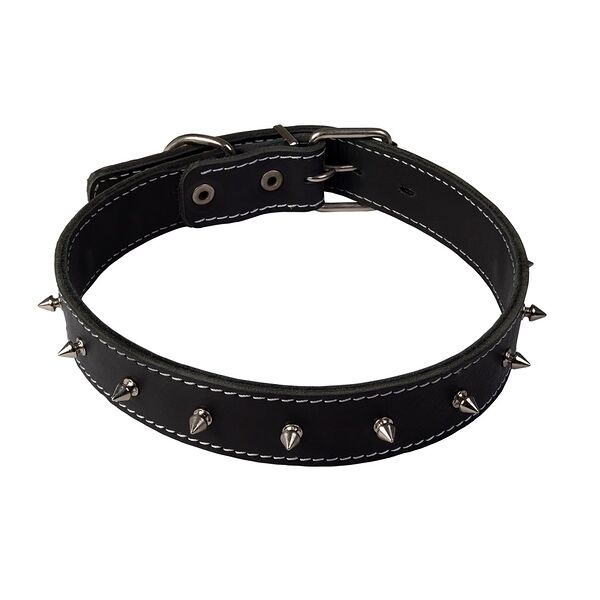 Каскад ошейник с шипами кожаный двойной 44-53 см.