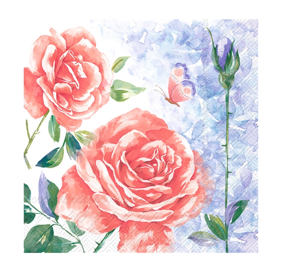 

Салфетки бумажные Ihr Aquarell Rose 33х33 см, 3-сл, 1 упаковка 20 шт, Германия