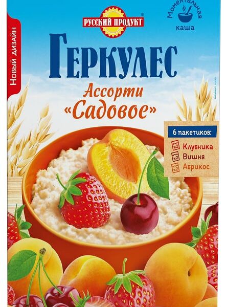 Каша Русский продукт Геркулес Овсяная ассорти Клубника Абрикос Вишня 6пак*35г