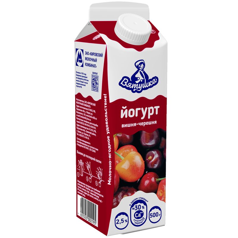 

Йогурт Вятушка вишня-черешня с сахаром 2.5% 500 г