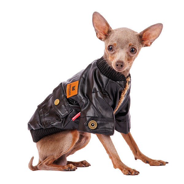 Куртка из кожзама с 2-мя карманами для собак XS черный (унисекс)
