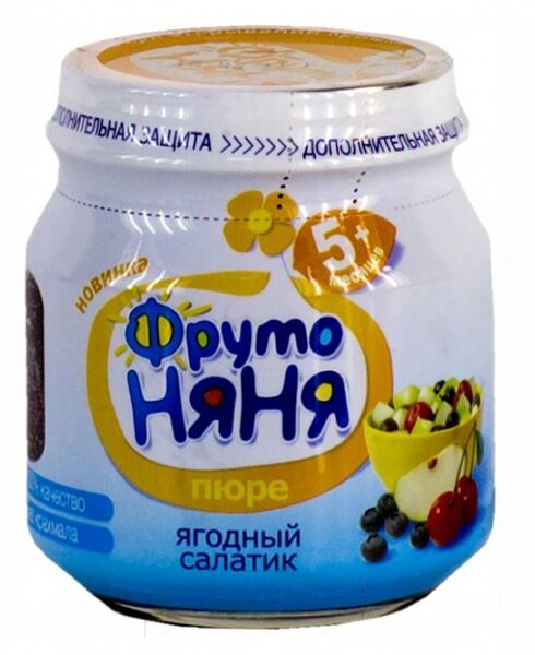 Фруктовое пюре Фрутоняня Ягодный салатик Вишня-черника-яблоко, с 5 месяцев