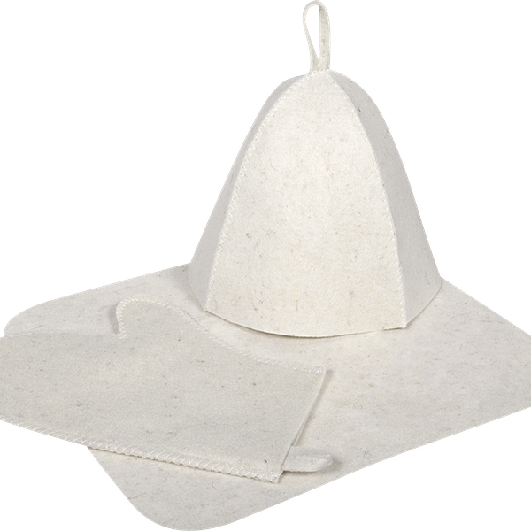 Набор для бани и сауны HOT POT Шапка, коврик и рукавица, бело-серый, Арт. 42013