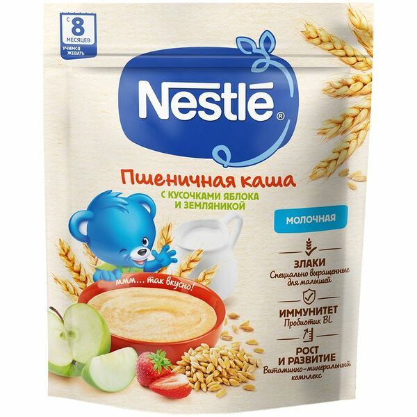 Каша сухая молочная Nestlé Шагайка пшеничная яблоко-земляника с 8 меcяцев, 200г