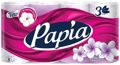 Бумага туалетная Papia Bali Flower 3 слоя, 8шт