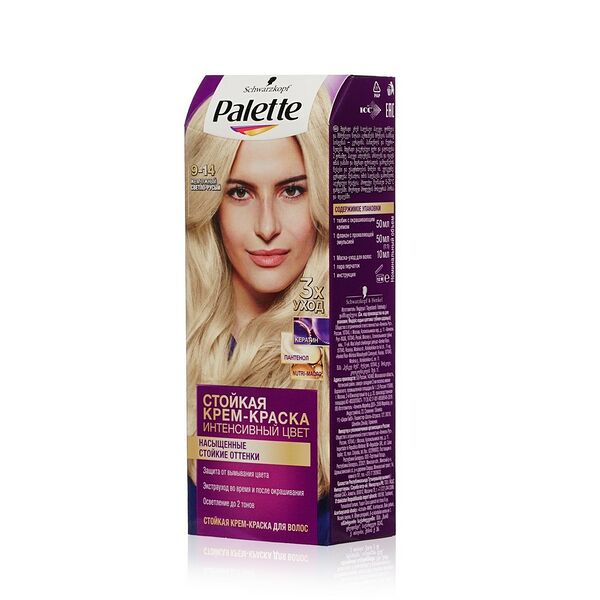 Крем краска стойкая для волос Palette (9-14) Жемчужный светло-русый, защита от вымывания цвета