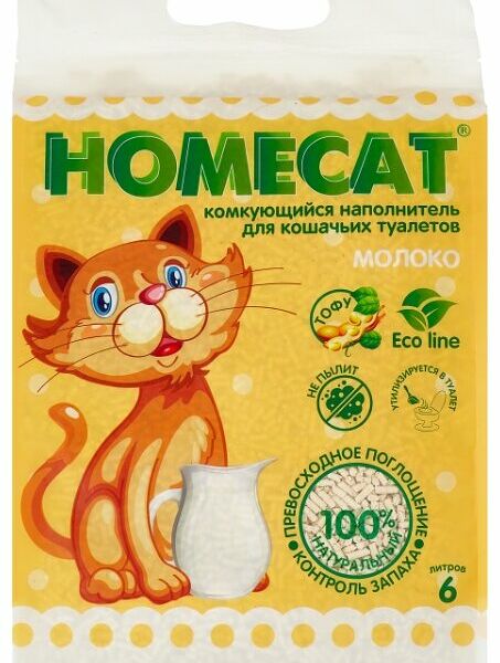 Наполнитель для кошачьих туалетов HomeCat Эколайн Молоко комкующийся