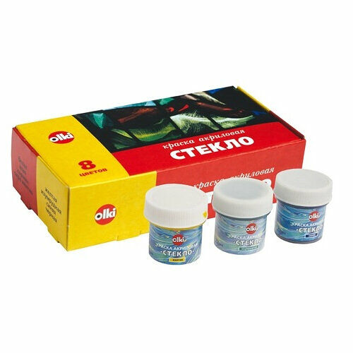 4203 Набор акриловых красок по стеклу, 8 цветов, Olki