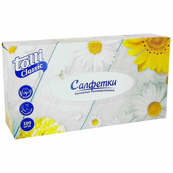 Салфетки бумажные Tolli Classic универсальные, 100шт, цвет в ассортименте