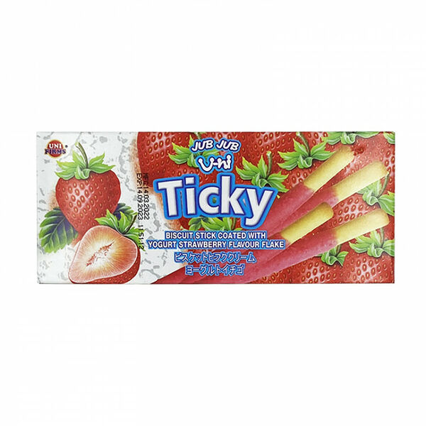 Палочки бисквитные покрытые клубничным кремом с йогуртом Ticky, 20 г