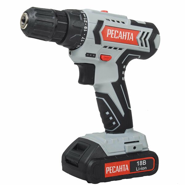 Дрель-шуруповёрт РЕСАНТА ДА-18-2ЛК, 18В, 2 аккумулятора, быстрозажимной