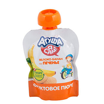 Фруктовое пюре Агуша банан-печенье-яблоко, с 6 месяцев