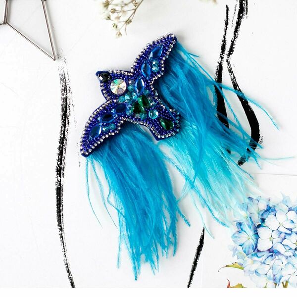 АД-095 Набор для вышивки бисером украшения на натур. худож. холсте 'Синяя птица' 9,5*6,5см