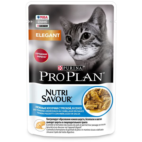 Pro Plan Elegant пауч для кошек с чувствительной кожей (кусочки в соусе) Треска