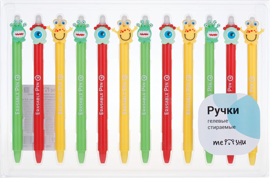 

Ручка гелевая MESHU Monster Friends 0.5мм, стираемая, автоматическая, синий, в ассортименте