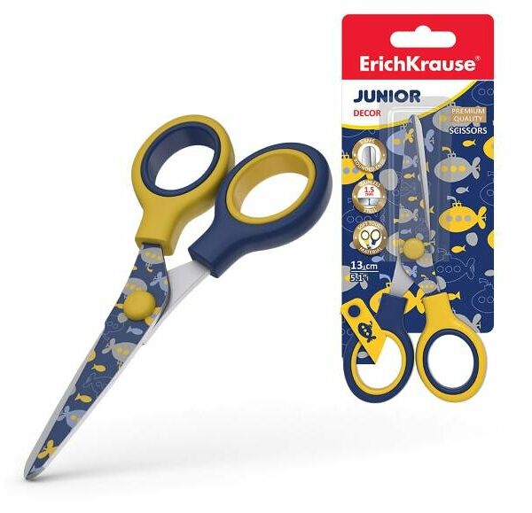 Ножницы ErichKrause Junior Decor Submarine с принтом на лезвиях, 13 см