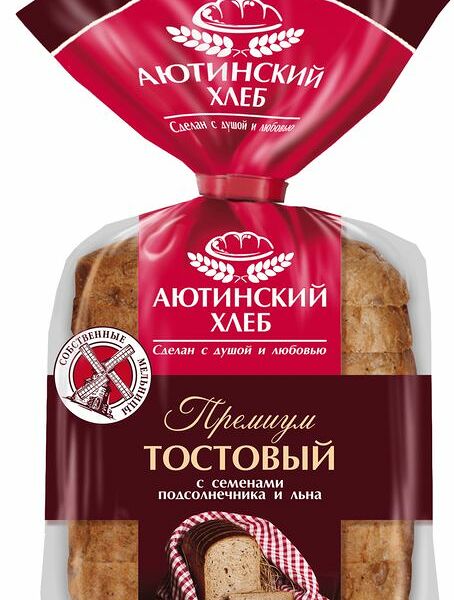 Хлеб Аютинский Хлеб тостовый пшенично-ржаной с семенами подсолнечника и льна нарезка, 330г