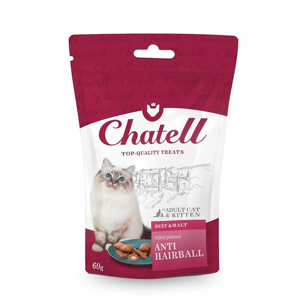 Лакомство для кошек подушечки с говядиной и солодом, для выведения шерсти