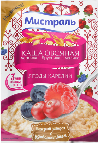 

Каша овсяная Мистраль Ягоды Карелии черника брусника малина 40 г