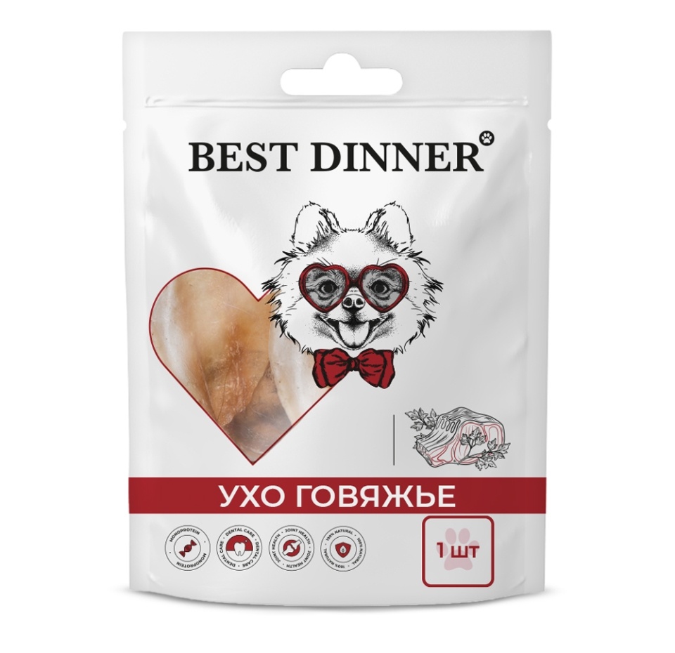 

Лакомство для собак Best Dinner ухо говяжье сухое, 1 шт.