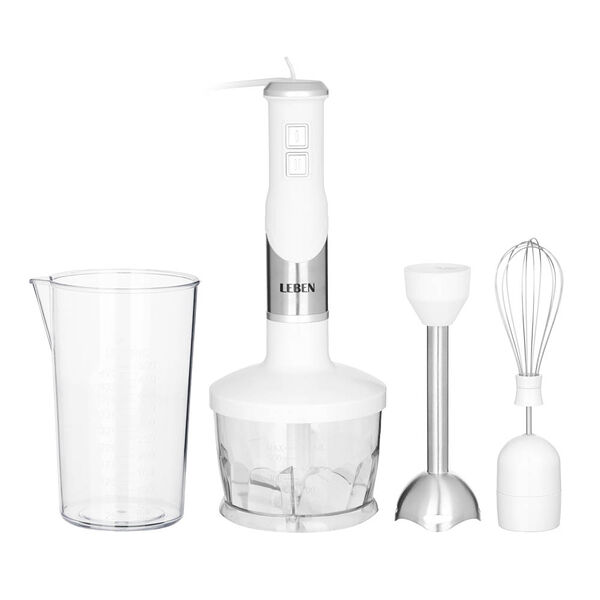 Leben блендер электрический 500вт, чоппер, венчик, мерный стакан, софт-тач, цвет белый