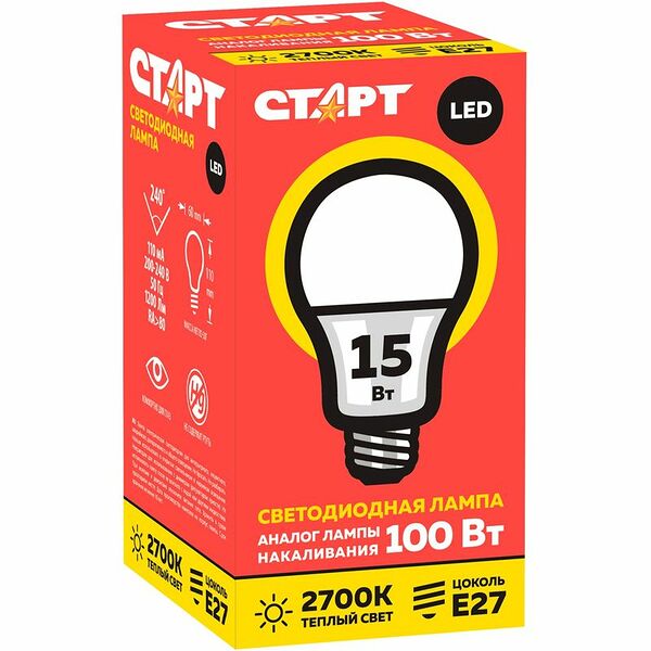 Лампа светодиодная Старт 15Вт Е27 теплый свет